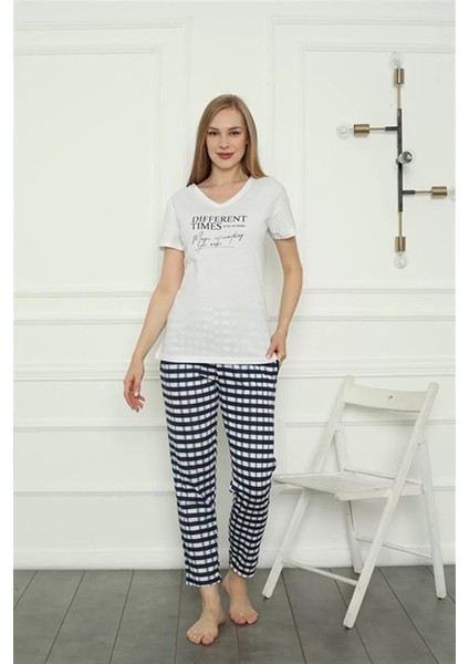 Moda Kadın Penye Pijama Takım Beyaz modelleri