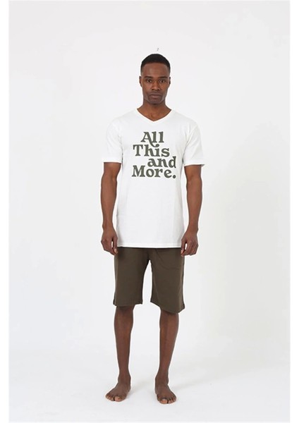 Moda Erkek Kısa Kol Ekru Penye Şortlu Pijama Takımı