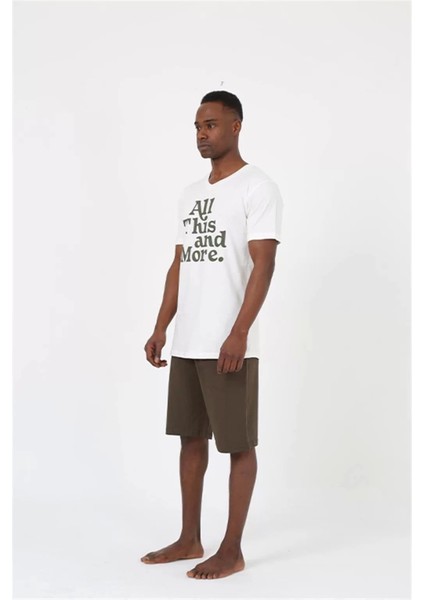 Moda Erkek Kısa Kol Ekru Penye Şortlu Pijama Takımı indirimleri