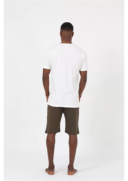 Moda Erkek Kısa Kol Ekru Penye Şortlu Pijama Takımı