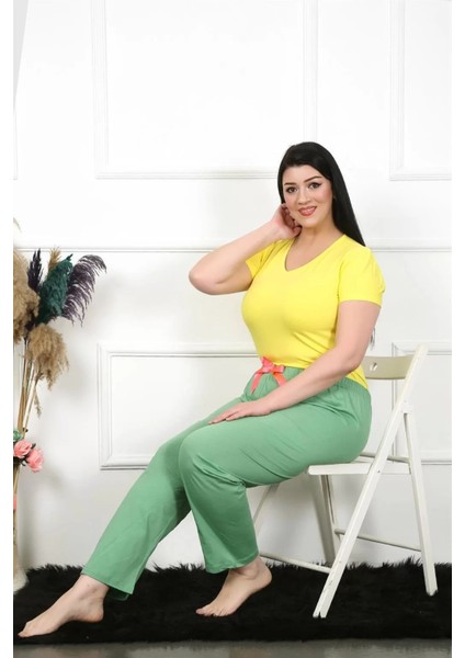 Moda Kadın Pamuklu Büyük Beden Alt Pijama Yeşil modelleri