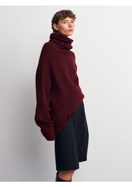 2268 Balıkçı Yaka Geniş Kazak-Koyu Bordo modelleri