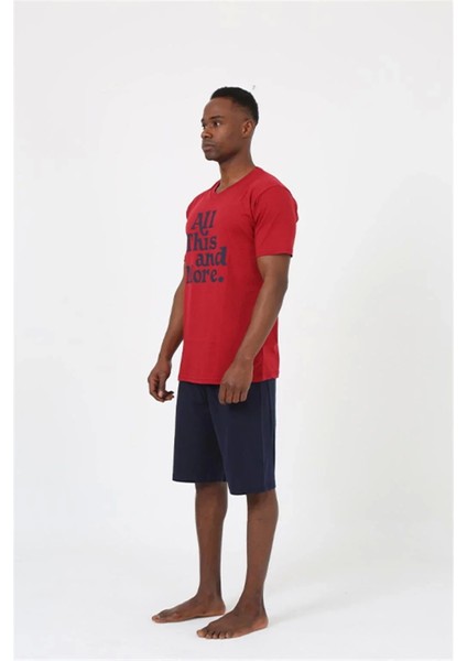 Moda Erkek Kısa Kol Bordo Penye Şortlu Pijama Takımı modelleri