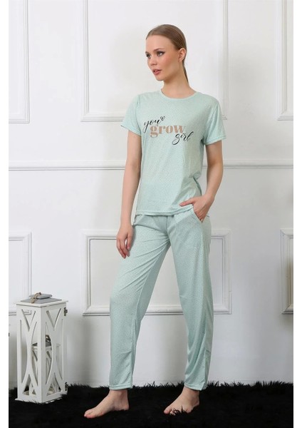 Moda Kadın Kısa Kol Pijama Takım Su Yeşili fiyatları