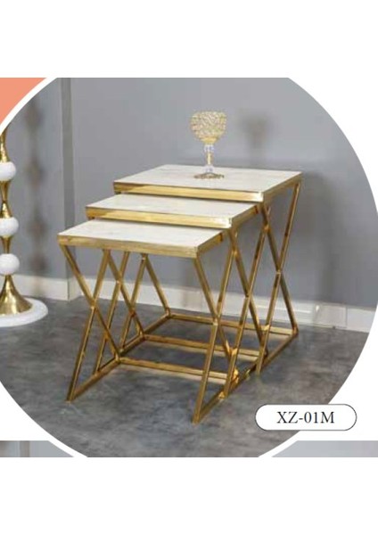 Mim Beyaz Mermer - Gold x Zigon Sehpa