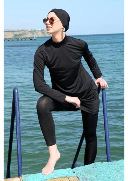 Moda Uzun Kol Likralı Siyah Tesettür Mayo fiyatları