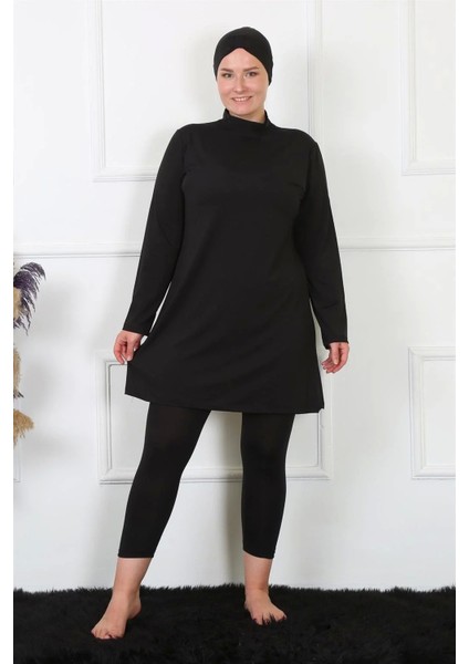 Moda Tam Kapalı Büyük Beden Siyah Mayo