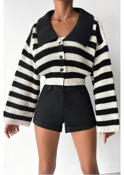 Kadın Ön Düğmeli Renk Şeritli Ispanyol Kol Örme Triko Hırka P-00018399 fiyatları