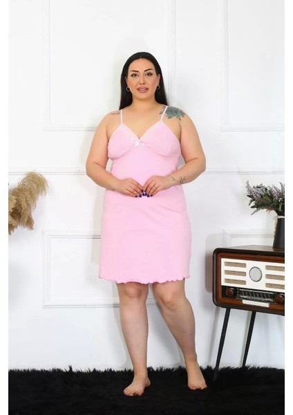 Moda Kadın Pembe Pamuklu Ip Askılı Büyük Beden Gecelik fiyatları