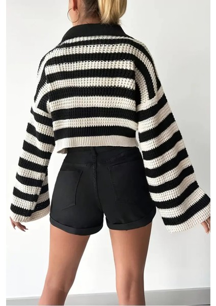Kadın Ön Düğmeli Renk Şeritli Ispanyol Kol Örme Triko Hırka P-00018399 indirimleri