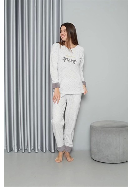 Moda Polar Kadın Pijama Takımı Ekru modelleri