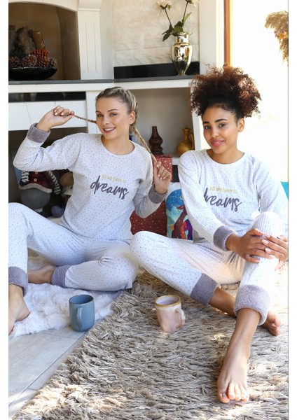 Moda Polar Kadın Pijama Takımı Ekru