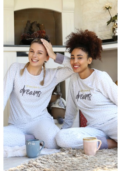 Moda Polar Kadın Pijama Takımı Ekru
