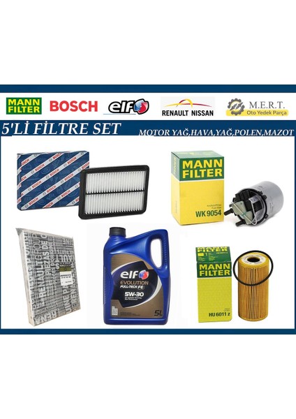 Nissan Qashqai 1.6 Dci Dizel Filtre Bakım Seti + Motor Yağı