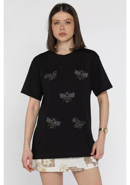 Taş Işlemeli Bisiklet Yaka Tişört P-00016713