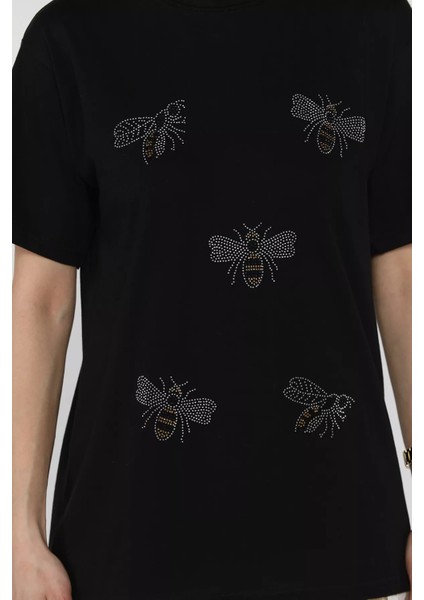 Taş Işlemeli Bisiklet Yaka Tişört P-00016713 fırsatları