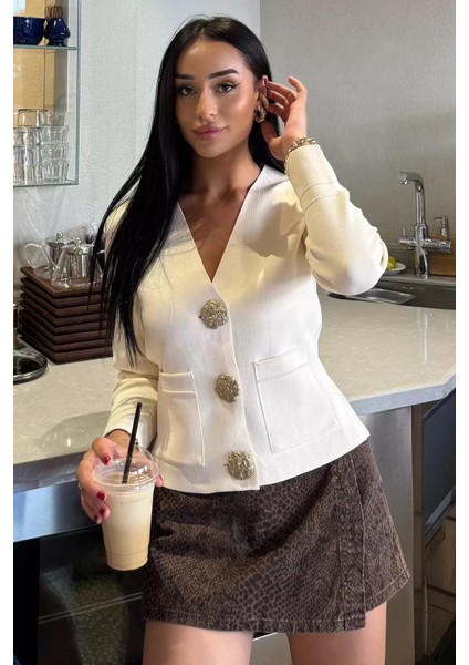 Çift Cepli Düğmeli Triko Ceket (S,m,l Uyumludur) P-00018218 fiyatları