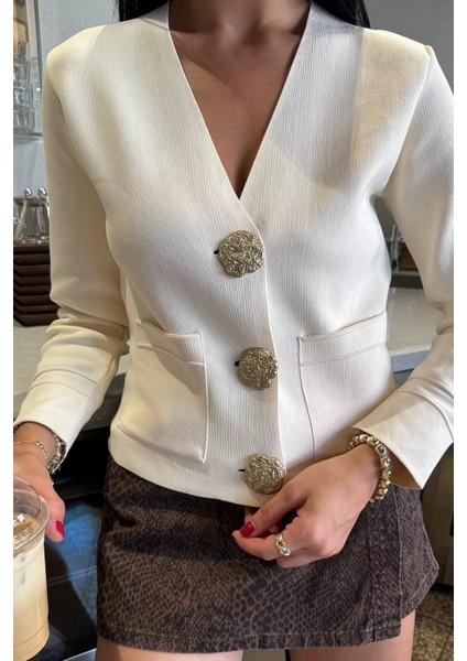 Çift Cepli Düğmeli Triko Ceket (S,m,l Uyumludur) P-00018218 indirimleri