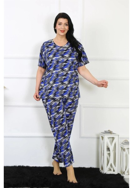 Moda Kadın 5xl-6xl-7xl-8xl Büyük Beden Kısa Kol Pijama Takım Saks