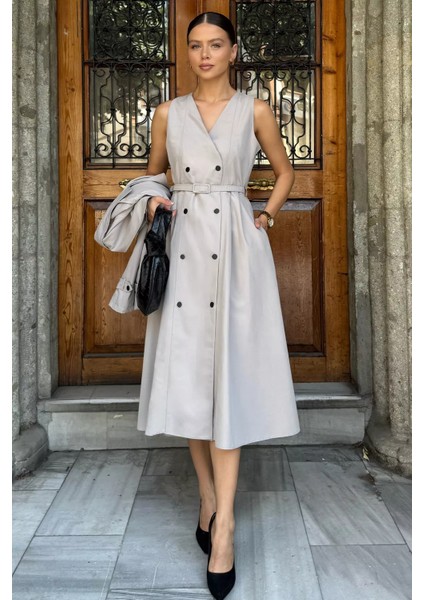 Kadın Trenç Kumaş Ceket Elbise Ikili Takım P-00018250 fiyatları