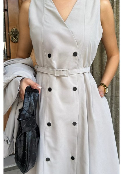 Kadın Trenç Kumaş Ceket Elbise Ikili Takım P-00018250 fırsatları