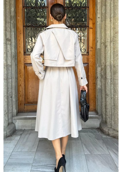 Kadın Trenç Kumaş Ceket Elbise Ikili Takım P-00018250 indirimleri