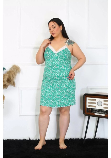 Moda Kadın Pamuklu Ip Askılı Büyük Beden Gecelik Turkuaz fiyatları