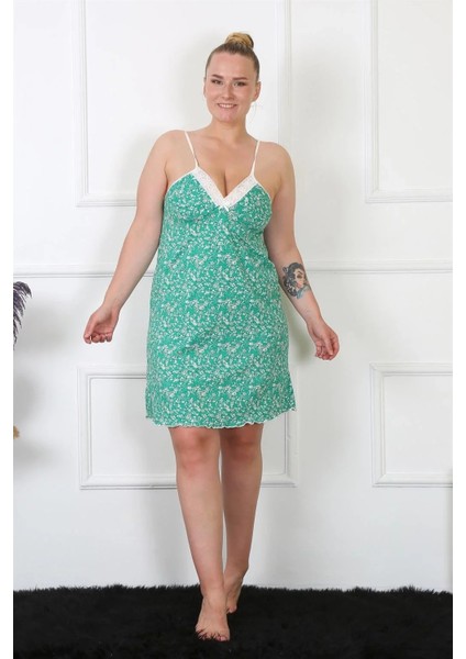 Moda Kadın Pamuklu Ip Askılı Büyük Beden Gecelik Turkuaz modelleri