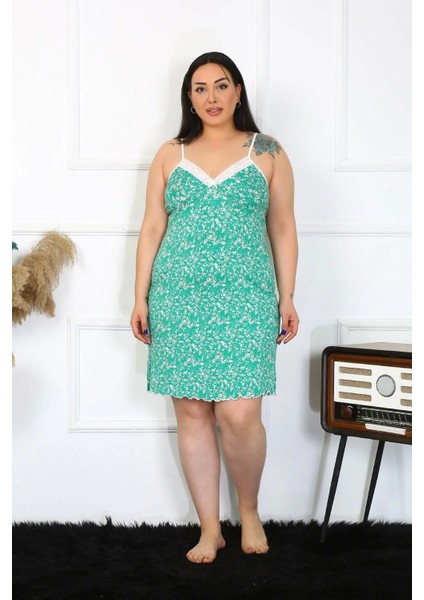 Moda Kadın Pamuklu Ip Askılı Büyük Beden Gecelik Turkuaz fırsatları