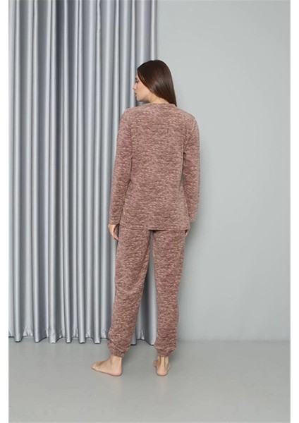 Moda Polar Kadın Pijama Takımı Sütlü Kahve