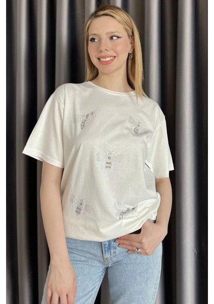 Taş Işlemeli Bisiklet Yaka Tişört P-00016713