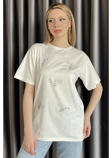 Taş Işlemeli Bisiklet Yaka Tişört P-00016713 fiyatları