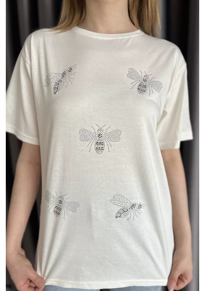 Taş Işlemeli Bisiklet Yaka Tişört P-00016713 fırsatları