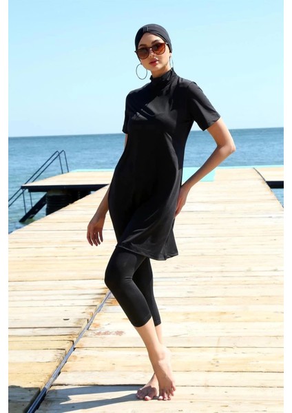 Moda Kısa Kol Siyah Yarım Tesettür Mayo modelleri