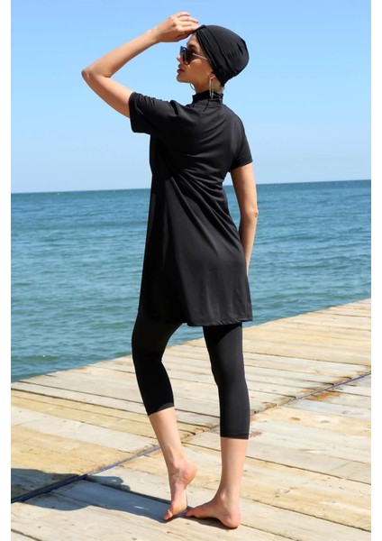 Moda Kısa Kol Siyah Yarım Tesettür Mayo fırsatları