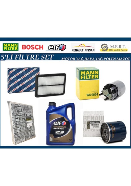 Renault Kadjar 1.5 Dci Dizel Filtre Bakım Seti + Elf Motor Yağı