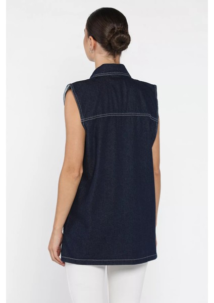 Kadın Çift Cepli Taş Işlemeli Jean Kot Yelek P-00018102 modelleri