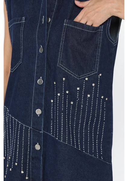 Kadın Çift Cepli Taş Işlemeli Jean Kot Yelek P-00018102 fırsatları