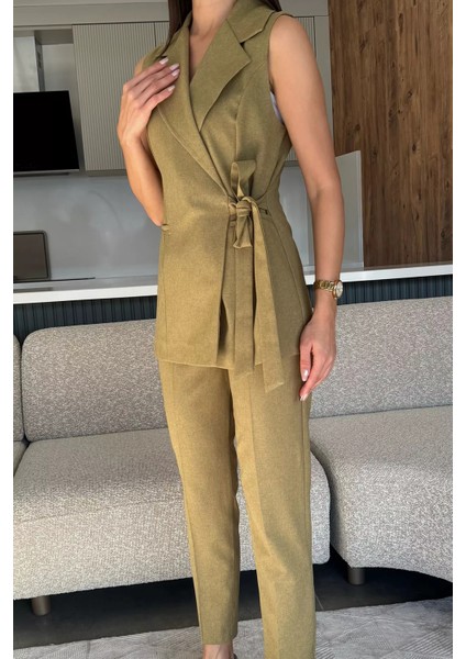 Kadın Broş Detaylı Bel Lastikli Yelek Pantolon Ikili Takım P-00014919 fiyatları