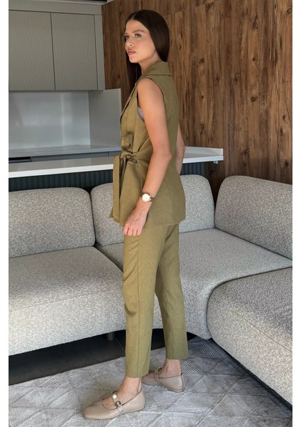 Kadın Broş Detaylı Bel Lastikli Yelek Pantolon Ikili Takım P-00014919 fırsatları