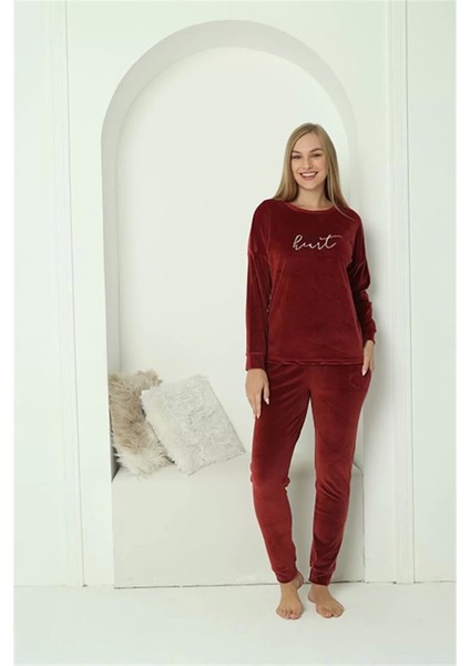 Moda Kadın Kadife Bordo Pijama Takım modelleri