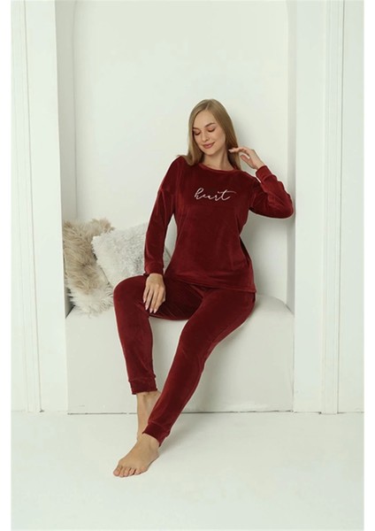 Moda Kadın Kadife Bordo Pijama Takım indirimleri