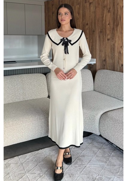 Bebe Yaka Hırka Görünümlü Bluz Etek Triko Ikili Takım P-00018183