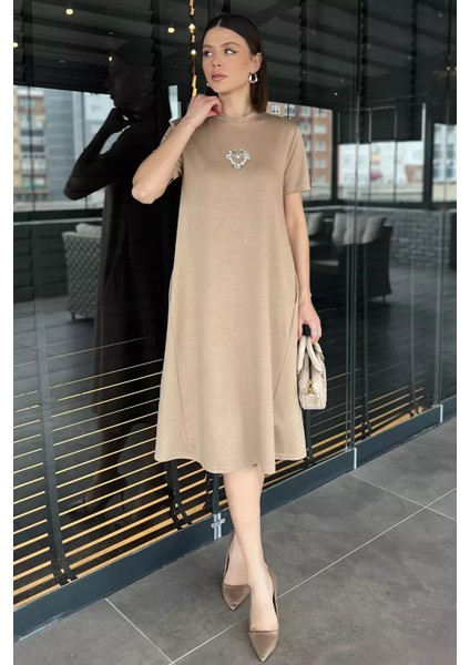 Bisiklet Yaka Taş Detaylı Cepli Kadın Kısa Kol Elbise P-00015797 fiyatları