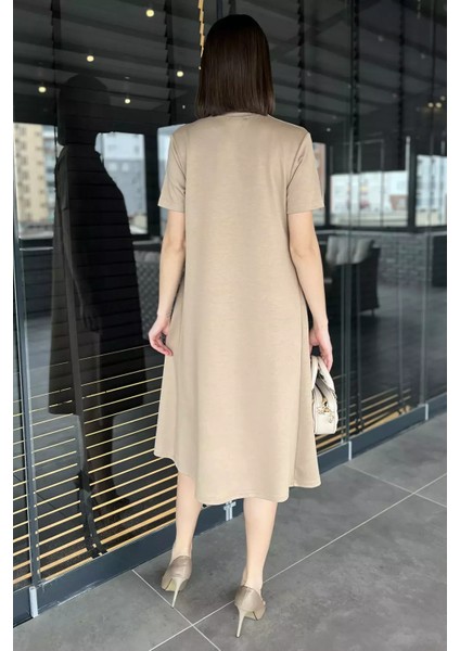 Bisiklet Yaka Taş Detaylı Cepli Kadın Kısa Kol Elbise P-00015797 modelleri