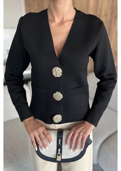 Çift Cepli Düğmeli Triko Ceket (S,m,l Uyumludur) P-00018218 modelleri