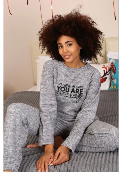 Moda Polar Kadın Pijama Takımı Gri modelleri