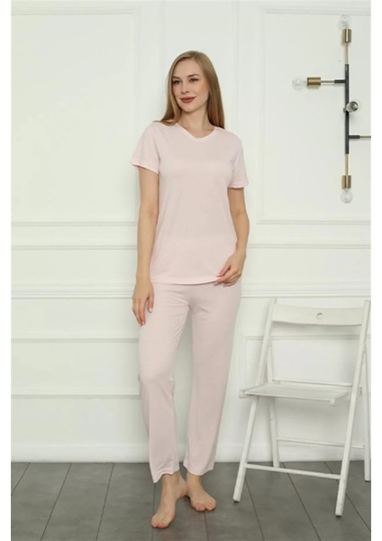 Moda Kadın Penye Pijama Takım Pembe fiyatları