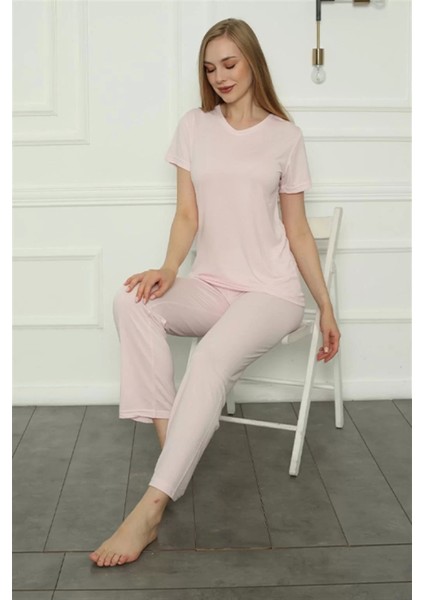 Moda Kadın Penye Pijama Takım Pembe modelleri