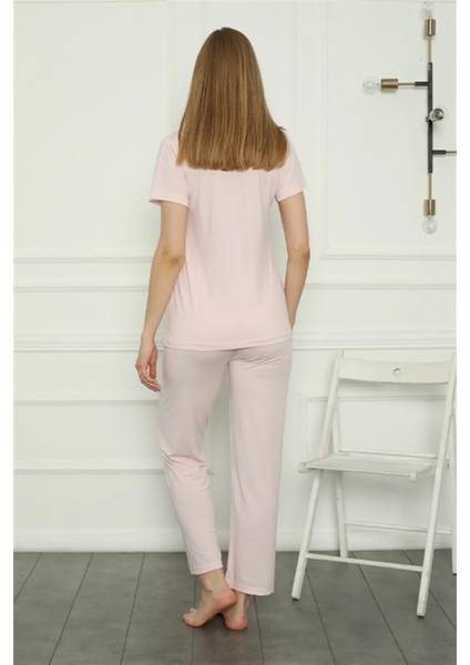 Moda Kadın Penye Pijama Takım Pembe fırsatları